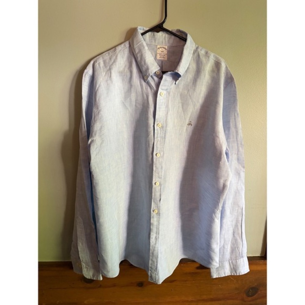 Brooks Brothers 1818 Regular Fit Light Blue 100% Linen Button Down Shirt Large